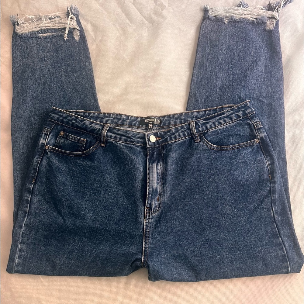 Missguided Womens Jeans Plus Size 16 High Waisted Blue Distressed